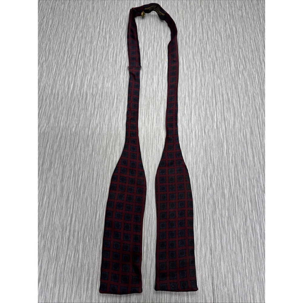 Roberto Serafini Roma Silk Bow Tie Burgundy Blue Check Made in Italy Mens